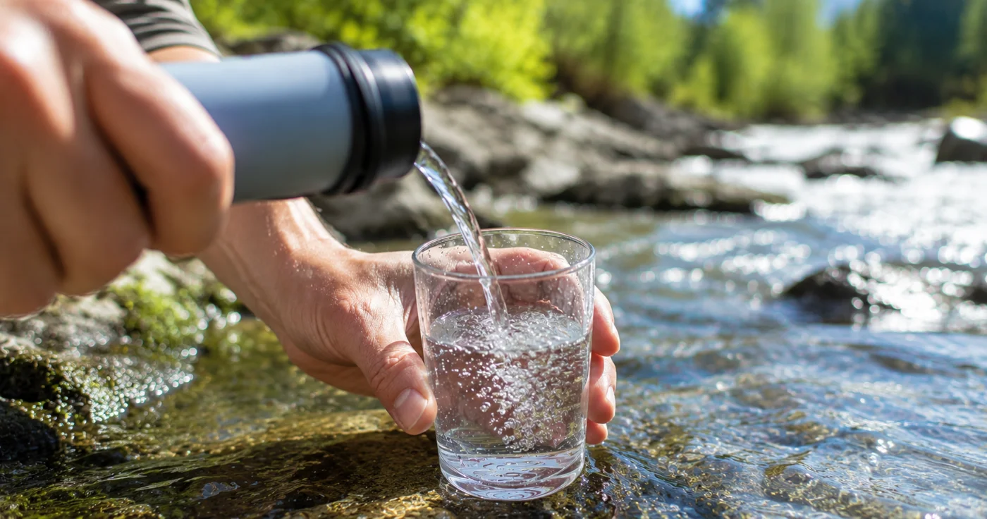 Water Being Poured Beside a Stream