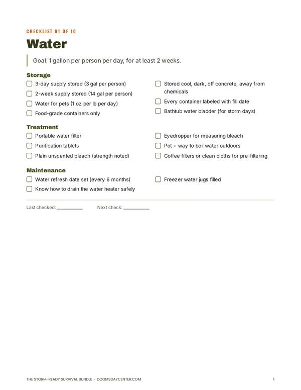 The Water Checklist
